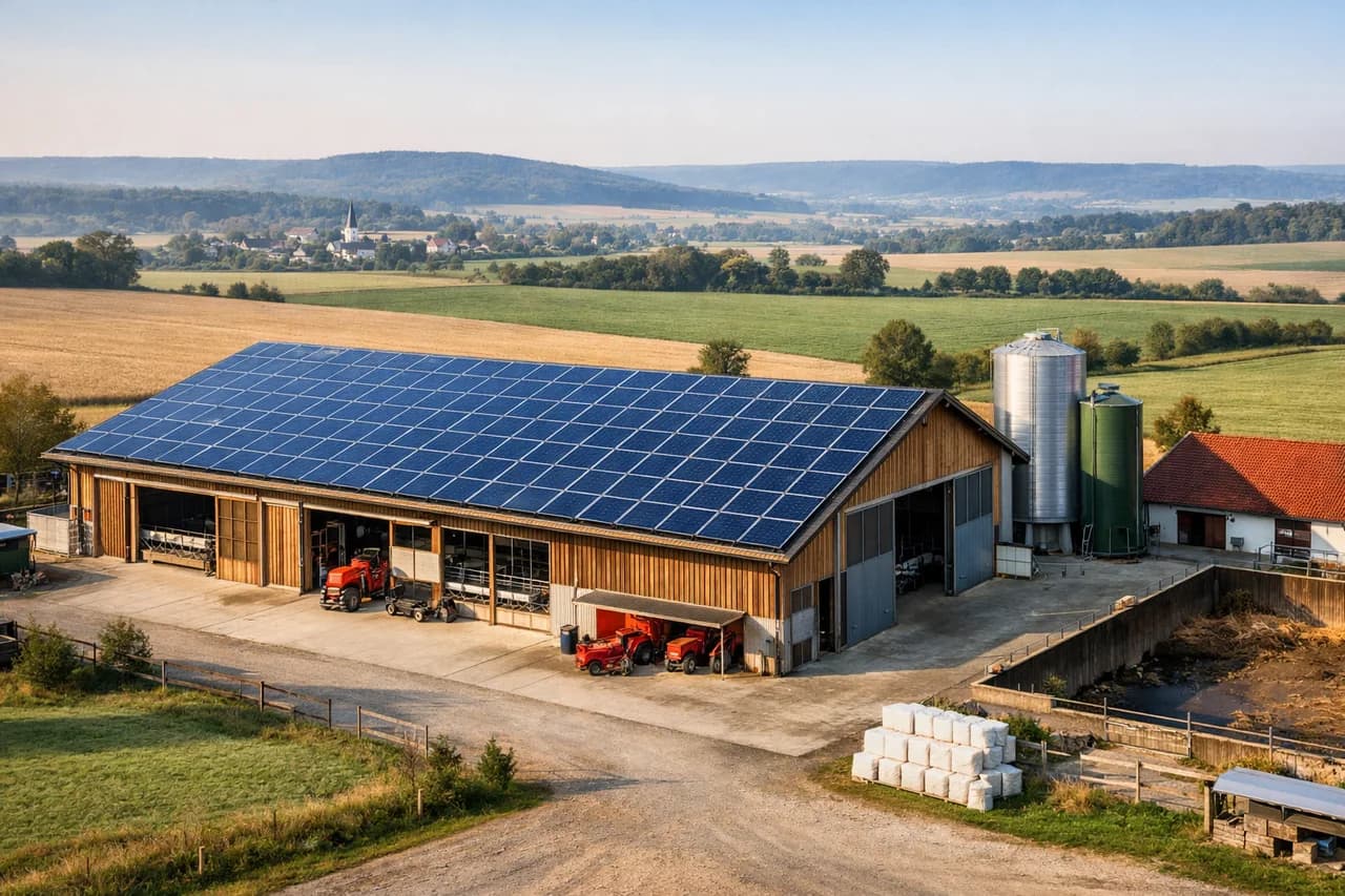 Solaranlagen auf einem landwirtschaftlichen Gebaeude in Thüringen
